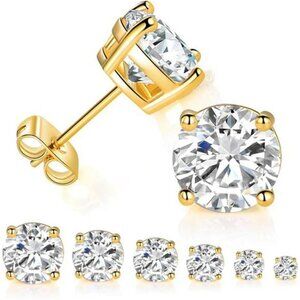 6 Pair Gold Plated Cubic Zirconia Stud Earrings Set for Women Men Hypoallergenic